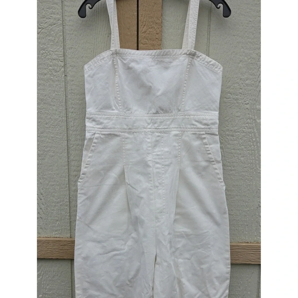 Free People Charlie Utility Jumpsuit White Denim Boho Work Garden Coastal Medium